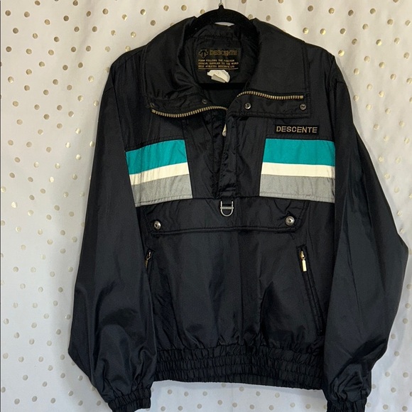 Descente Black Jacket with Teal and Gray Stripes - Picture 1 of 14